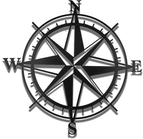 Decorizzly® Kompass aus Metall schwarz Windrose Kompassrose im nautischen Stil, 50cm modern 3D-Wanddekoration, Segeln Marine Wanderlust, Geometrische Wanddeko (Kompass ORiG)
