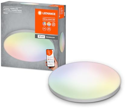 LEDVANCE Smarte LED Deckenleuchte, Panel für Innen mit WiFi Technologie, Lichtfarbe änderbar (3000K-6500K), RGB-Farben änderbar, 300mm Durchmesser, Kompatibel mit Google und Alexa Voice Control