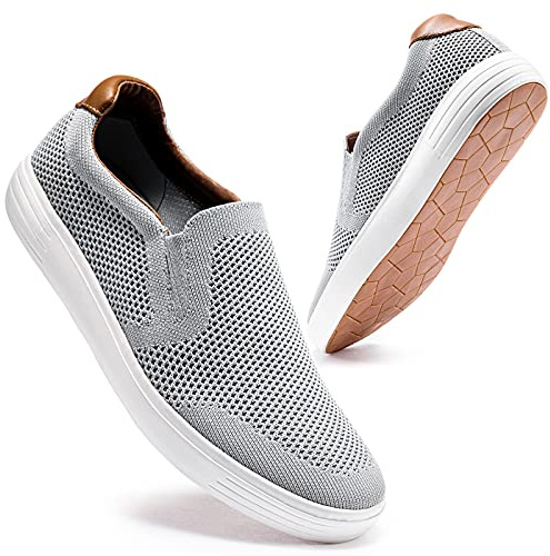 konhill Uomo Slip On Scarpe Casual Traspirante Confortevole Mesh Scarpe da Passeggio Abito Sneaker Mocassini EU 45 Grigio Chiaro