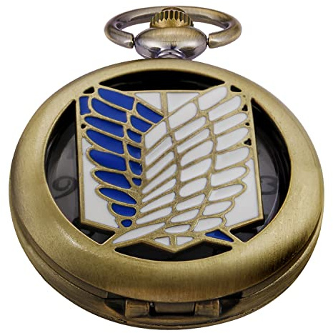 Tiong Unique Pattern Wing Design Hollow Quartz Pocket Watch Strap Chain ,Men's Arabic Numeral Pocket Watch