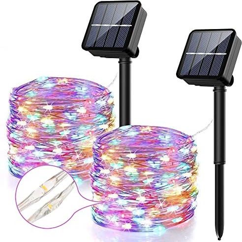 ARTINABS Solar Lichterkette Außen,120LED Lichterketten Aussen [2 Stück], 8 Modi Lichterkette Wasserdicht PVC Weihnachtsbeleuchtung Lichterkette für Balkon,Gartendeko,Bäume,Terrasse,Hochzeiten (Bunt)