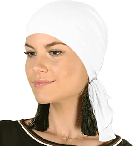 Soft Mütze aus Bambus Chemo Kopftuch für Frauen, Beanie für Damen, Mädchen || Sommer Herbst Frühling Long Slouch Beanie, Krebspatienten Kopfbedeckung Turban Eco Fiendly (Weiß)