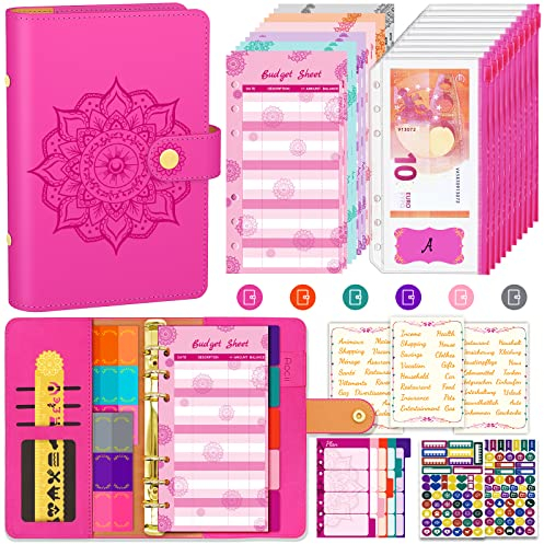 Aocii Budget Planner Deutsch Budget Binder A6 - Budgetplaner Finanzplaner, Haushaltsbuch mit Geldfächer, Budget Planner Deutsche Beschriftung, Cash Stuffing Deutsch, Geld organizer (Rosenrot)