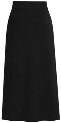 seiveini Jupe en Tricot Femme Longue Élégante Jupes en Laine Coupe Ajustée Automne Hiver A Noir XL