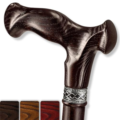 Asterom - Bastón de madera hecho a mano, ergonómico, bastones para hombres - Bastón de madera para personas mayores, único (Nogal, 91 cm)