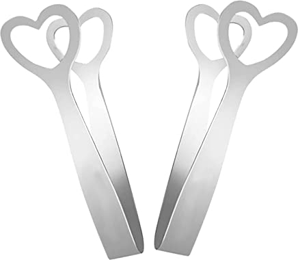 2 pinze per dolci, mini pinze da portata in acciaio inox, a forma di cuore, in acciaio inox, per cubetti di ghiaccio, piccole pinze per servire a buffet, per alimenti, caffè, dolci, pane, feste, bar