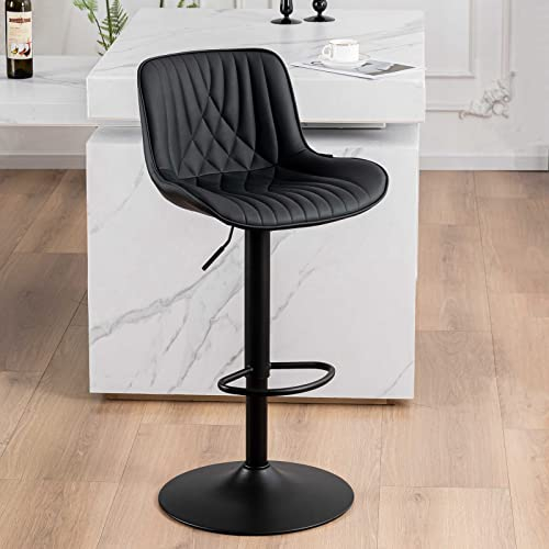 YOUTASTE Barhocker Höhenverstellbar mit PU-Bezug, Drehbare Küchenhocker mit Lehne und Fußstütze, Moderner Bar Stool für Bar, Theke und Küche, Schwarz