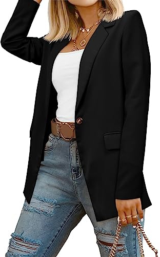 CRAZY GRID Women Casual Business Blazer Professional Work Blazer Jacket Ladies Stretch Long Sleeve Fashion Suit Jacket Plus Size XL Black