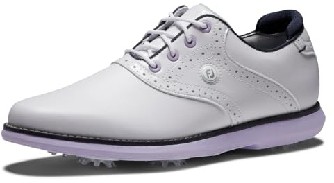 FootJoy Chaussures de golf Traditions pour femme, Blanc/violet/bleu marine, 35 EU