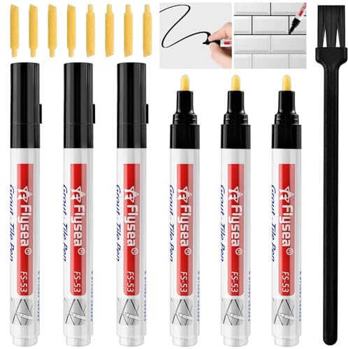 Bohoray 6 Stück Fugenstift Schwarz, Grout Pen, Fliesenstift mit Ersatzspitze, Fliesen Fugen Reparatur, Fugenstift Fugenmörtel für Ausbessern und Verschönern von Fliesenfugen in Bädern, Küchen