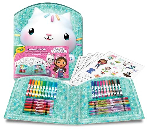 CRAYOLA - Gabby's Dollhouse kreativt fodral, 40 st markörer, vaxkritor, målarbok, klistermärken, presentidé och kreativa aktiviteter för barn från 5 år, 04-2945