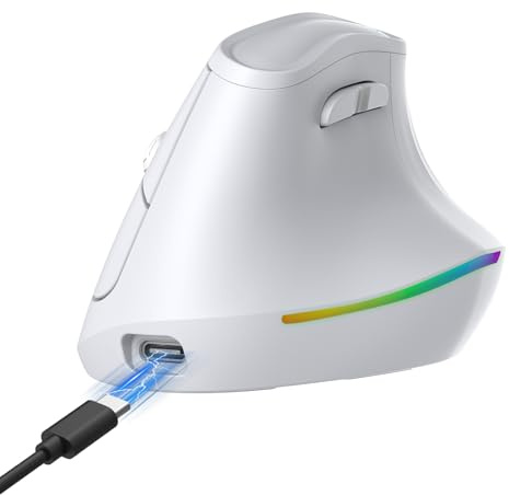 Souris ergonomique sans fil à 57°, souris verticale, souris du canal carpien, lumière RVB, rechargeable, Bluetooth & 2,4 G, réglage DPI à 5 niveaux, clic silencieux, souris Ergo compatible avec PC