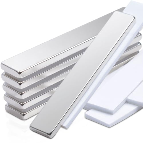 6 Pcs Neodymium Magnets Bar, 60 x 10 x 3 mm Strong Rare Earth Magnets with Double-sided Adhesive, Magnetic Strips for Crafts, Fridge, Whiteboard, Tool Kitchen