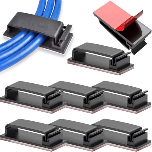 24 PCS Clips de Câble Adhésifs,Gestion Clips Durable, Câble Management, pour TV, PC, ordinateur portable, Bureau,pour Câbles Ethernet et Système de Gestion de Câbles