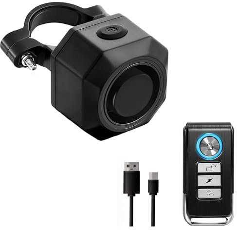 HENDUN Fahrrad alarmanlage, fahrradschloss mit Alarm drahtlose Fernbedienung für E-Bikes, Roller, Scooter, Motorräder, Haus Tür und Fenster Vibration Sensor, 110dB, IP65 wasserdicht, USB-C