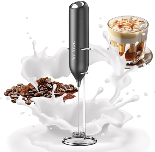 CIRCLE JOY Milchaufschäumer Stab, Milchschäumer Elektrisch mit Edelstahlständer, Batteriebetriebener Milk Frother für Kaffee, Latte, Cappuccino, Heiß & Kalte Schokolade, Schwarz