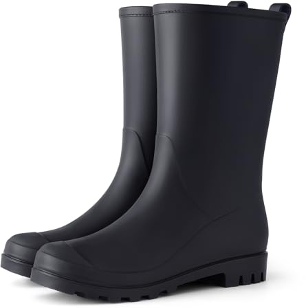 Asgard Women's Mid Calf Rain Boots Waterproof Garden Shoes Slip on Rubber Boots, Black EU 40