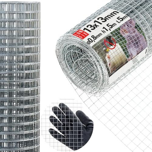 Drahtgitter feinmaschig 13x13 mm 0,8 mm – 1,5x5 m (150x500 cm) Wühlmausgitter Kaninchendraht Hasendraht Mäusegitter Volierendraht Rödeldraht Kaninchenzaun Metall Hasengitter – Lun Fix Gitter