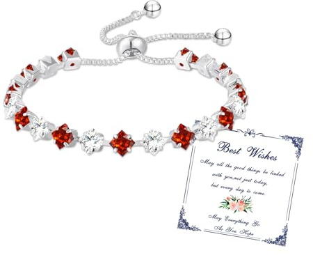 Esmoly Pulsera Mujer Piedras Naturales Bracelet Brazalete Plata con 5A Circonitas y 12 Piedras Naturales Ajustable Regalos Originales Para Mujer Niña (07-Julio)