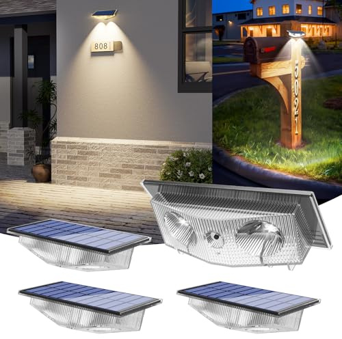 CREPOW Solar Lights Outdoor for Mailbox, House Numbers, Address, Sign - 3000K/4000K/6000K 3 Modes, IP65 Waterproof Fence Lights, Solar Powered Dusk to Dawn Wall Light Outside (4 Pack)