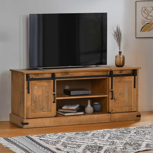 LLEZKBR Centres de divertissement et meuble TV - Meuble TV Halden 2 portes coulissantes - 150 x 40 x 60 cm - Bois massif