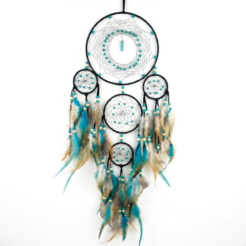 Remorlet Acchiappasogni grande per camera da letto adulto nero boho acchiappasogni decorazione da parete con turchese ornamento da appendere per dormitorio adolescente decorazione regalo festival