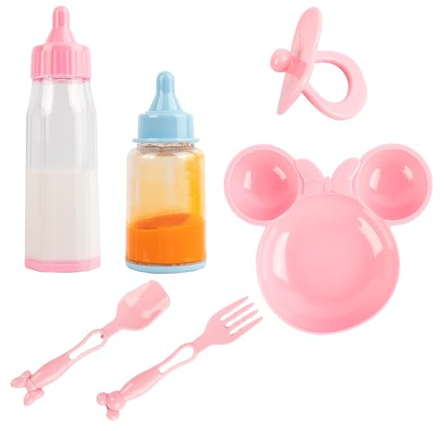 D.A.Y. Republic 6pc Baby Dolls Feeding Accessories with Two Magic Milk Bottles, Dummy, Plate, Fork and Spoon, Great Pretend Play Nurturing Accessories Toy Gift for Kids (6pc Doll Feeding Set)