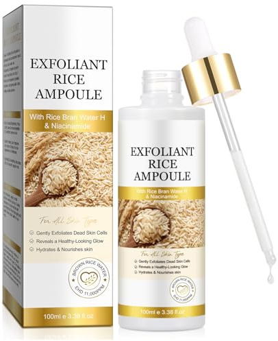 Exfoliating Rice Ampoule, con agua de salvado de arroz, H & niacinamida, esencia de viaje para exfoliar, elimina suavemente las células muertas de la piel, proporciona un brillo saludable, hidrata y