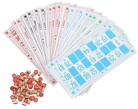 Bingo Set vintage interaktiva träleksaker 16 x 8,5 cm tryckta kortmatchningsbrädspel, klassiskt familjefestspel för vuxna barn | Incon