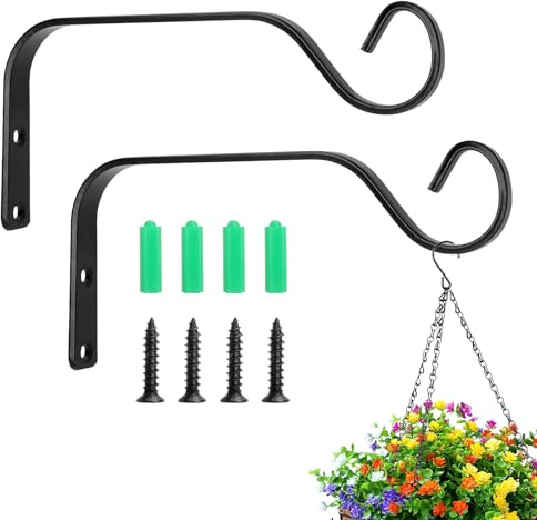 KQDRAVINE 2 stycken väggkrokar blomampelhållare av järn, 15 cm, hängande växthållare för blomkorg, fågelhus, lykta, vindspel, vägglampa, svart