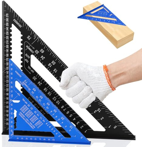 Speed Square Set, 7+12inch Aluminum Alloy Metric Triangle Ruler, Multifunctional Aluminum Alloy Carpenter Tool Can Drawing Angle, Large Carpenters Square for Angle Measuring and Marking.