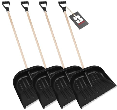 Lot de 4 pelles à neige avec bord en aluminium et manche en bois, noir robuste et durable