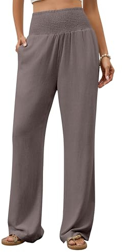 Homlan Pantalones de Mujer de Pierna Ancha, Elegantes Palazzo, Informales, Informales, de Cintura Alta, Pantalones de Tela Largos, Ligeros, Cintura Plisada, con Bolsillos, marrón, XXL