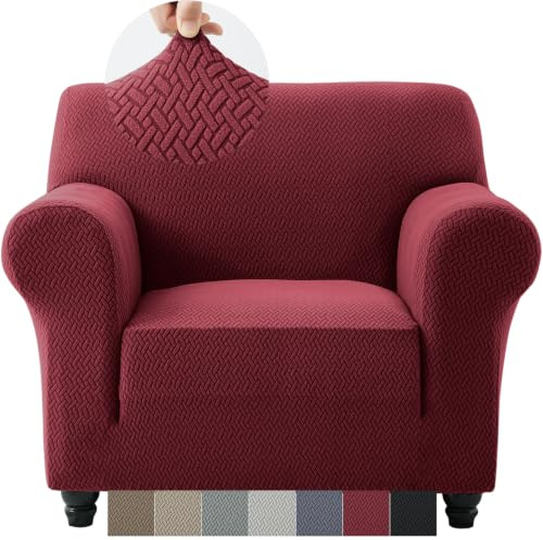 Moonlight Bedding Armchair Covers Non Slip Sofa Cover High Stretch Spandex Couch Covers For Sofa Arm Protector Super Soft Sofa Covers (Burgundy/Wine Red 1 Seater)