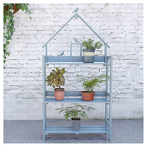 3-nivåer utomhusväxthyllor – mångsidigt planteringsbord och trädgårdsförvaringsskåp – uteplats och skjul med bord (blå 80 x 25 x 160 cm) för trädgårdsentusiaster