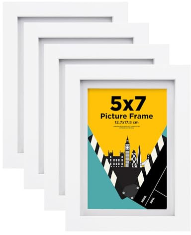 EGOFINE 7x5 Picture Frames Set of 4, Solid Wood Frames with Plexiglass, Matted for 4x6 inch, 7x5 Photo Frames for Tabletop and Wall Mounting,17.8 x 12.7cm Small frames for Printing,White
