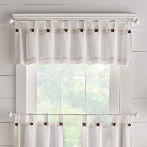 Elrene Home Fashions Tucker Rideau de fenêtre à Boutons Solides Cantonnière de Cuisine 152,4 cm de Large x 38,1 cm de Long (1, Blanc