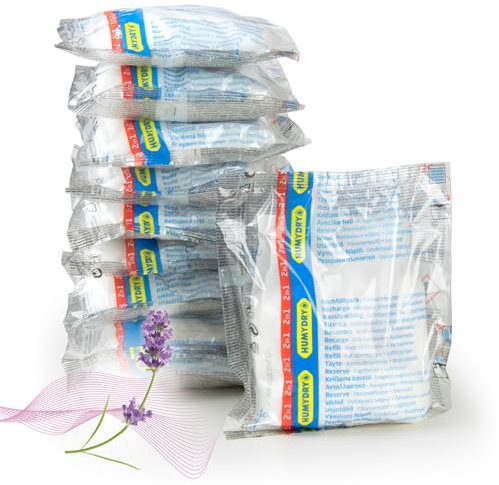 Set de 10 Recambios Antihumedad para Deshumidificadores - Ideal para Armarios, Baños y Habitaciones - Espacios de hasta 15 m2 - Bolsas de 450 g - Aroma: Lavanda - Humydry