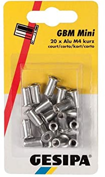 GESIPA | 20x Alu - Nietmuttern M4 kurz | Großer Klemmbereich: 0,25-3,0mm | Gewindehülsen Gewindenieten Einpressmuttern Blindnietmuttern in professioneller Qualität | Kaufe von den Profis