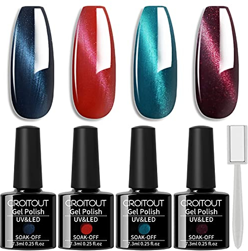 Croitout UV Farbwechsel Gel Nagellack Set, Thermo Shellac Gellack Kit, Mehrfarbig Ablösbarer Nagelgel Farbgel Nagel, Chameleon Polish Set 4 x 7.3ml (4MY-002, 4MY-002)