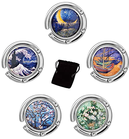 SMFANLIN 5 Stücke Faltbarer Handtaschenhaken für den Tisch, Tragbar Handtasche Hange Geldbörse Hook Hanger Tisch Haken Halter für Frauen Mädchen Taschenhalter (Meer & Blumen)