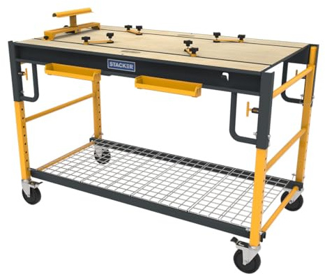 Stacker 5 in 1 Multi Function Workbench for Miter Saws, Scaffolding, Work Bench, Utility Cart, Storage Rack, and Work Platform, Black and Yellow, Model S-IB1TM0
