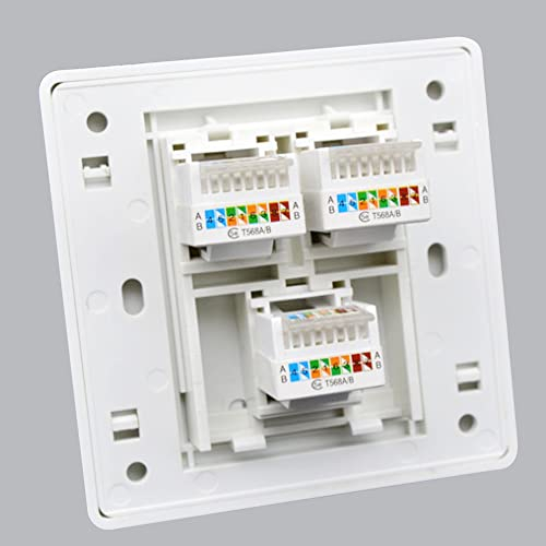 N+B CAT5E Gigabit Network Socket, Ethernet RJ45 LAN Cable Faceplate Networking Port Face Plate Socket Box for Ethernet Cable Installation Internet Interface Panel Outlet 86x86mm (3 Ports)