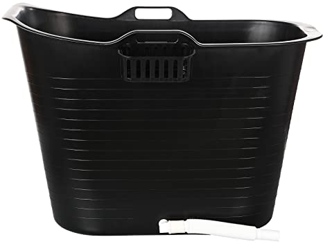 FlinQ Mobile Badewanne für Dusche - Geeignet für Erwachsene - Auch als Eistonne - Mit Ablaufschlauch und Thermometer - Schwarz - 165 Liter