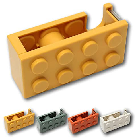Dispensador Cinta Adhesiva en Forma de Bloque | Divertido | Regalo Ideal para niños/niñas y adolescentes | 4 Colores Disponibles | Portarrollo para Escritorios (Amarillo)