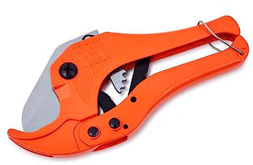 Tradineur - Cortatubos, tijera para cortar tuberías, boca de 42 mm, hoja acero carbono, tipo trinquete, ergonómico, resistente, fontanería, plomería, carpintería (Naranja, 19 cm)