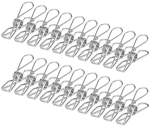 Vicloon Clothes Pegs Chip Clips, 24 Pcs Stainless Steel Clip Pin, 6CM Strong-Grip Metal Laundry Clips for Washing Line, Clothes Sock Hanger, Kitchen, Office