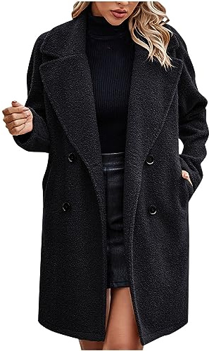 Susenstone Femme Manteaux en Laine Mélangée à Double Boutonnage Manteau Femme Hiver Chic Manteau Chaud Mi-Long Vintage Chaud Manches Longues en Laine Cardigan Blouson Automne Hiver