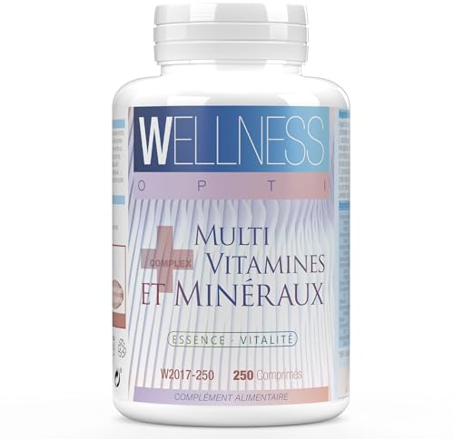 WELLNESS OPTI - Complexe multivitaminé et minéral - 250 comprimés - Pour un bien-être au quotidien - Vitalité et équilibre nutritionnel en un seul geste