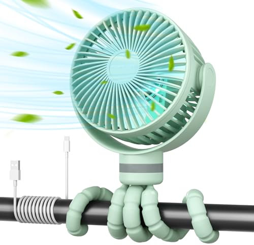 momcozy 8000mAh Ventilador Portátil para Cochecito, Batería de Duración 27H, 360°Rotación,4 Velocidade, Luz de Noche, Ventilador Silla de Paseo Recargable USB,Viajes, Dormitorio